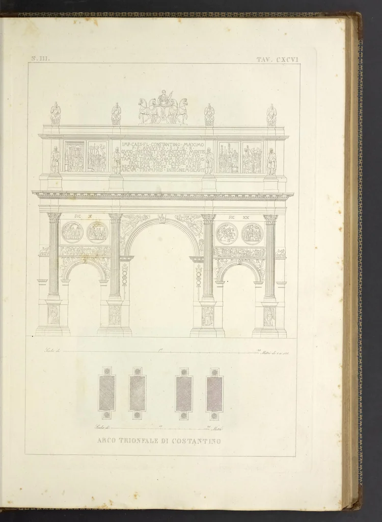 An illustration from L'architettura antica descritta e dimostrata coi monumenti ... : opera divisa in tre sezioni risguardanti la storia, la teorica, e le pratiche dell' architettura egiziana, greca e romana, 1830, leaf 162