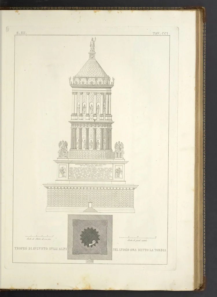 An illustration from L'architettura antica descritta e dimostrata coi monumenti ... : opera divisa in tre sezioni risguardanti la storia, la teorica, e le pratiche dell' architettura egiziana, greca e romana, 1830, leaf 172