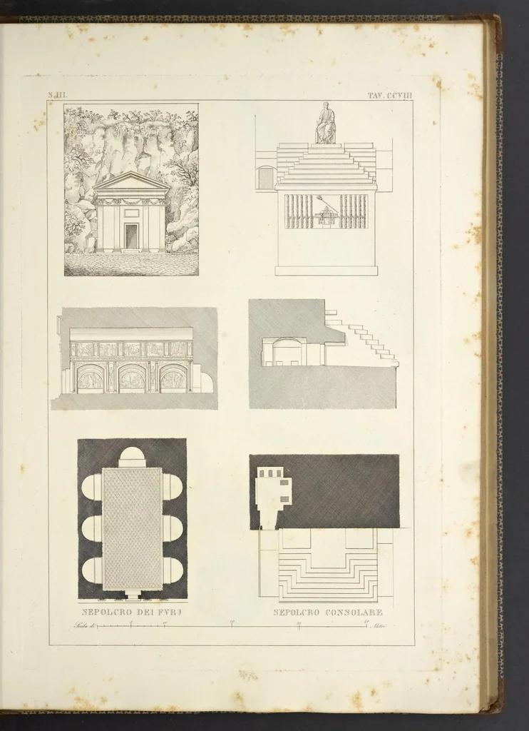 An illustration from L'architettura antica descritta e dimostrata coi monumenti ... : opera divisa in tre sezioni risguardanti la storia, la teorica, e le pratiche dell' architettura egiziana, greca e romana, 1830, leaf 186