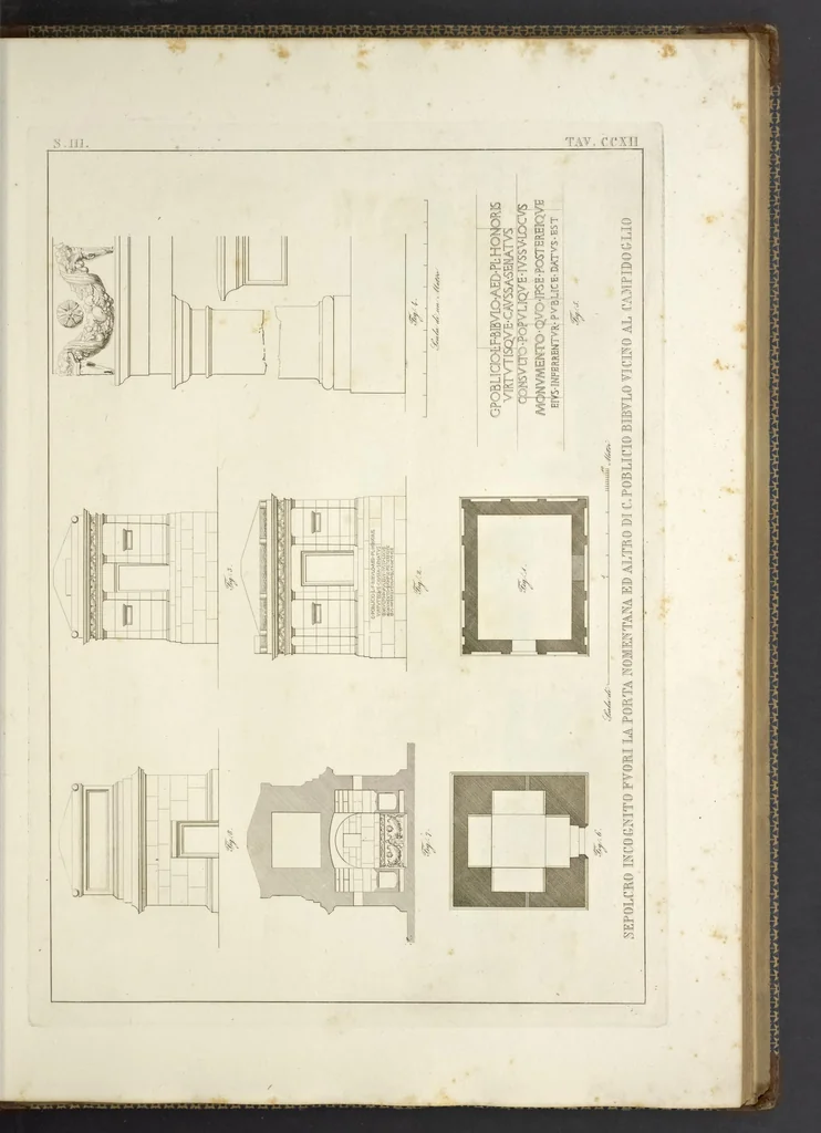An illustration from L'architettura antica descritta e dimostrata coi monumenti ... : opera divisa in tre sezioni risguardanti la storia, la teorica, e le pratiche dell' architettura egiziana, greca e romana, 1830, leaf 194