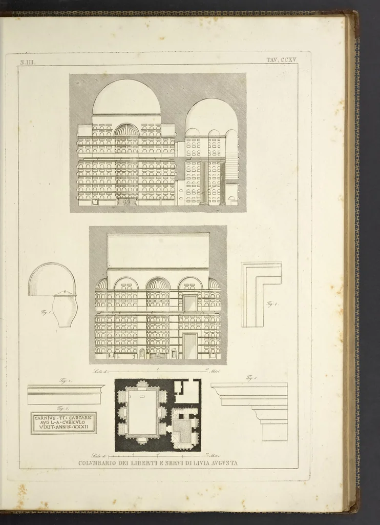 An illustration from L'architettura antica descritta e dimostrata coi monumenti ... : opera divisa in tre sezioni risguardanti la storia, la teorica, e le pratiche dell' architettura egiziana, greca e romana, 1830, leaf 200