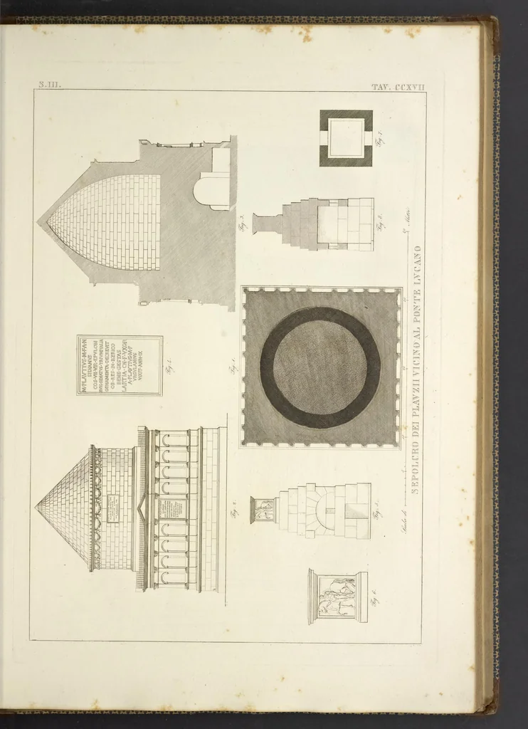 An illustration from L'architettura antica descritta e dimostrata coi monumenti ... : opera divisa in tre sezioni risguardanti la storia, la teorica, e le pratiche dell' architettura egiziana, greca e romana, 1830, leaf 204