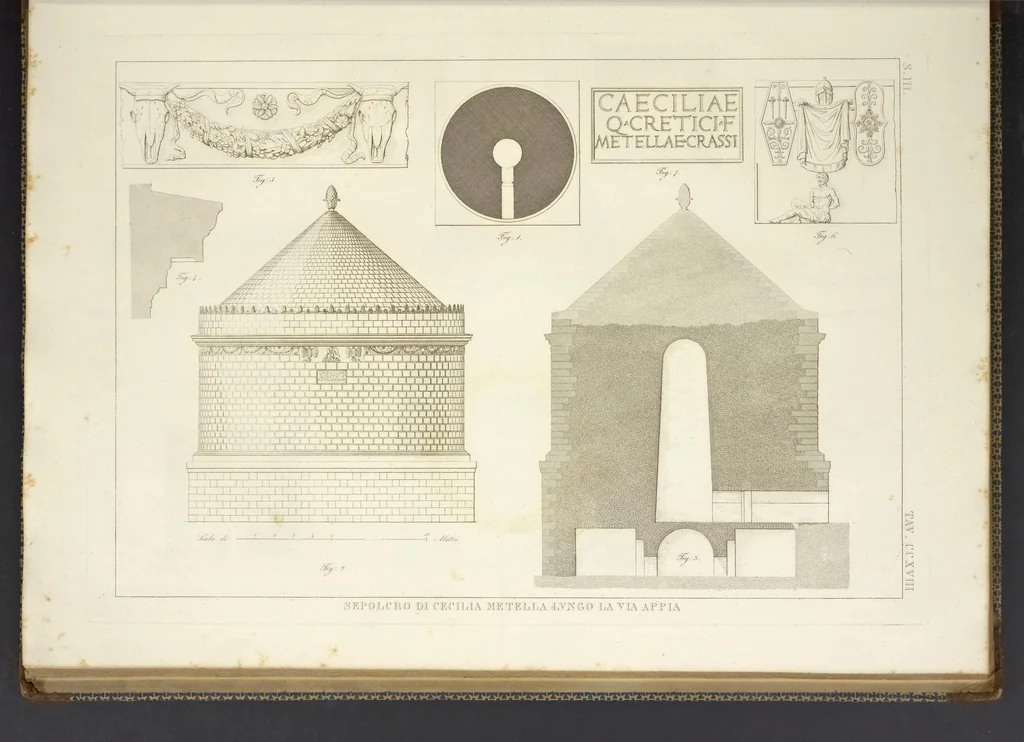 An illustration from L'architettura antica descritta e dimostrata coi monumenti ... : opera divisa in tre sezioni risguardanti la storia, la teorica, e le pratiche dell' architettura egiziana, greca e romana, 1830, leaf 206