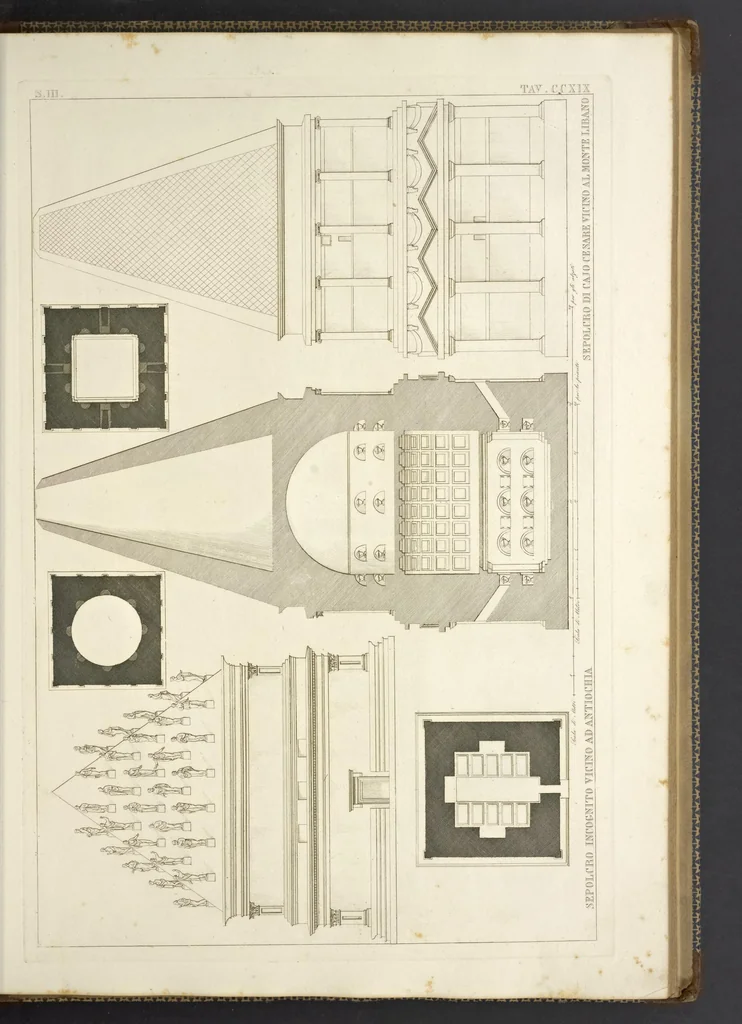 An illustration from L'architettura antica descritta e dimostrata coi monumenti ... : opera divisa in tre sezioni risguardanti la storia, la teorica, e le pratiche dell' architettura egiziana, greca e romana, 1830, leaf 208