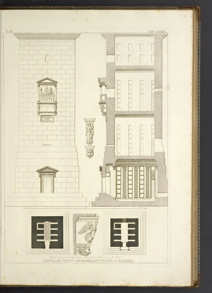 An illustration from L'architettura antica descritta e dimostrata coi monumenti ... : opera divisa in tre sezioni risguardanti la storia, la teorica, e le pratiche dell' architettura egiziana, greca e romana, 1830, leaf 212