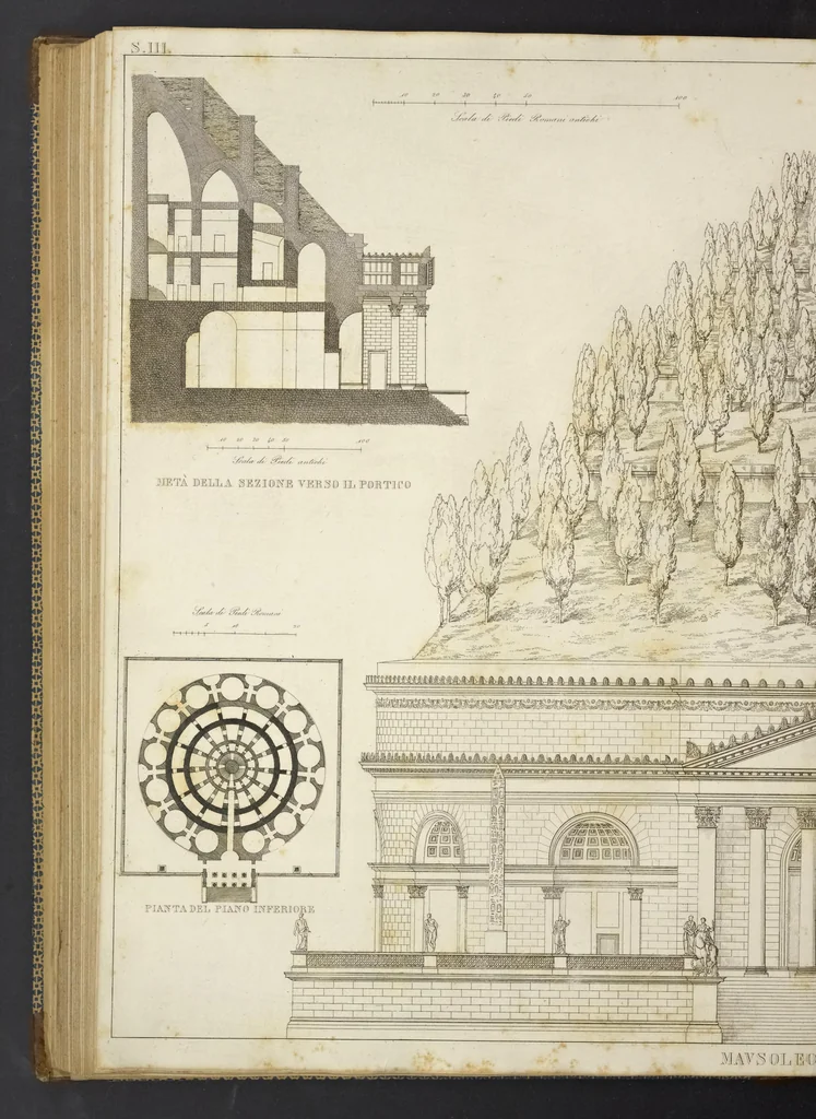An illustration from L'architettura antica descritta e dimostrata coi monumenti ... : opera divisa in tre sezioni risguardanti la storia, la teorica, e le pratiche dell' architettura egiziana, greca e romana, 1830, leaf 215