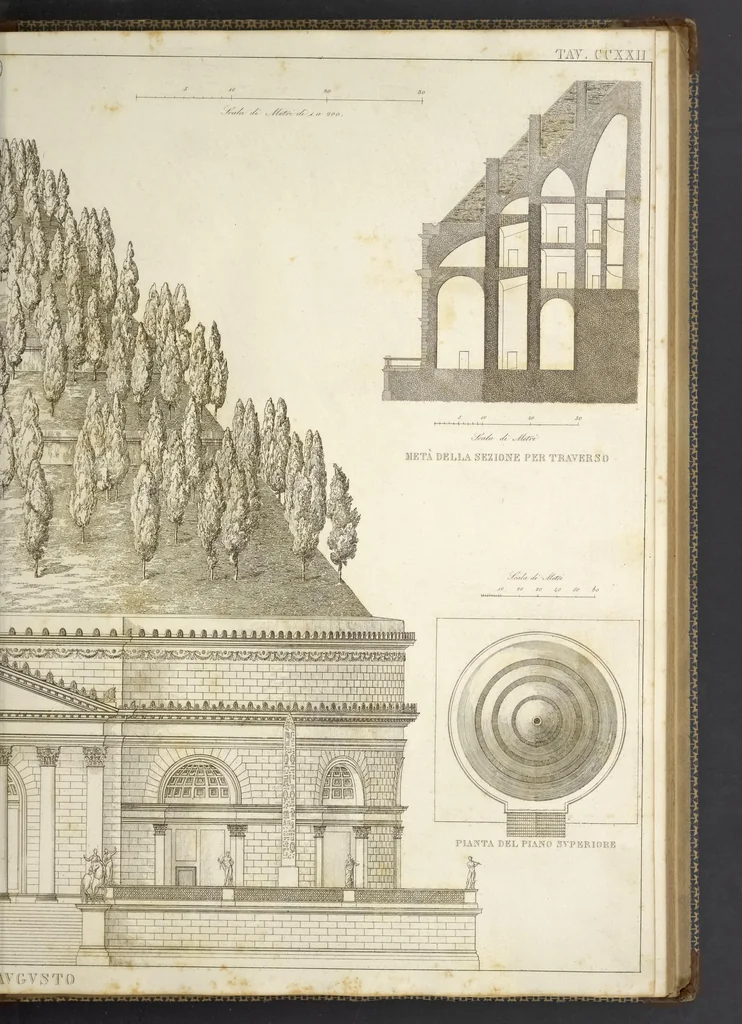 An illustration from L'architettura antica descritta e dimostrata coi monumenti ... : opera divisa in tre sezioni risguardanti la storia, la teorica, e le pratiche dell' architettura egiziana, greca e romana, 1830, leaf 216