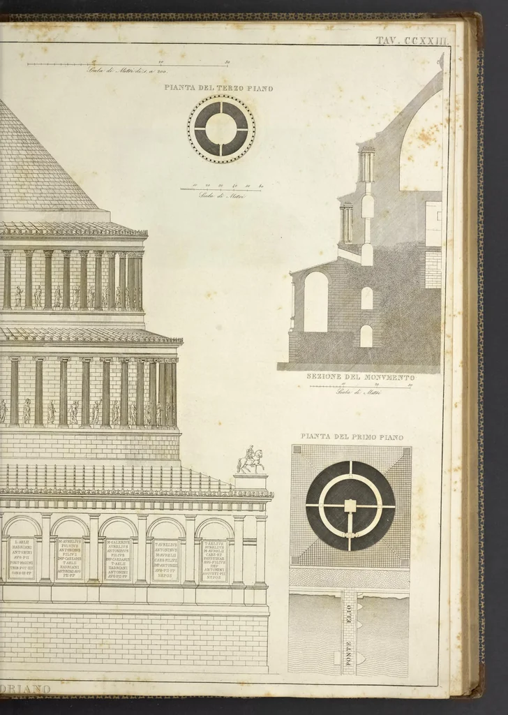 An illustration from L'architettura antica descritta e dimostrata coi monumenti ... : opera divisa in tre sezioni risguardanti la storia, la teorica, e le pratiche dell' architettura egiziana, greca e romana, 1830, leaf 220