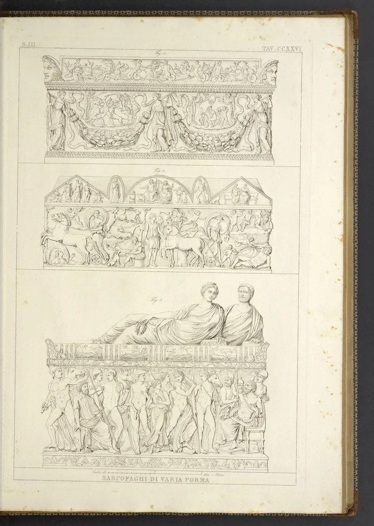 An illustration from L'architettura antica descritta e dimostrata coi monumenti ... : opera divisa in tre sezioni risguardanti la storia, la teorica, e le pratiche dell' architettura egiziana, greca e romana, 1830, leaf 226