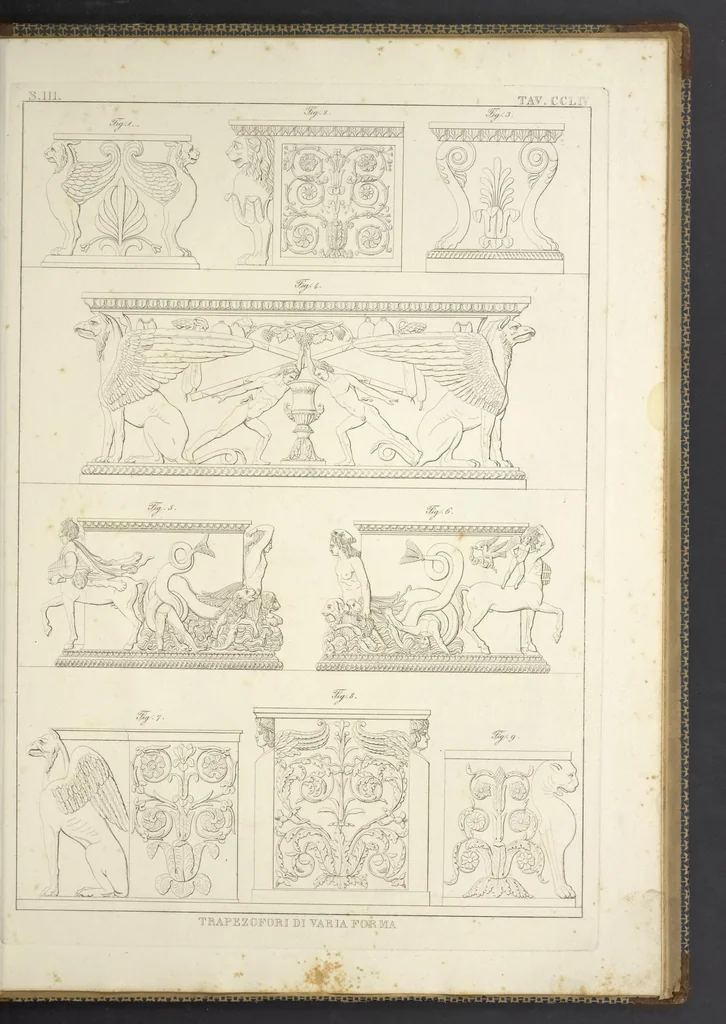 An illustration from L'architettura antica descritta e dimostrata coi monumenti ... : opera divisa in tre sezioni risguardanti la storia, la teorica, e le pratiche dell' architettura egiziana, greca e romana, 1830, leaf 284