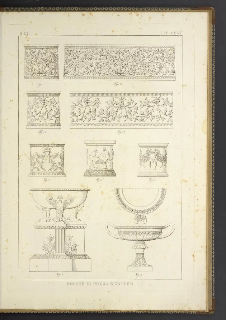 An illustration from L'architettura antica descritta e dimostrata coi monumenti ... : opera divisa in tre sezioni risguardanti la storia, la teorica, e le pratiche dell' architettura egiziana, greca e romana, 1830, leaf 286