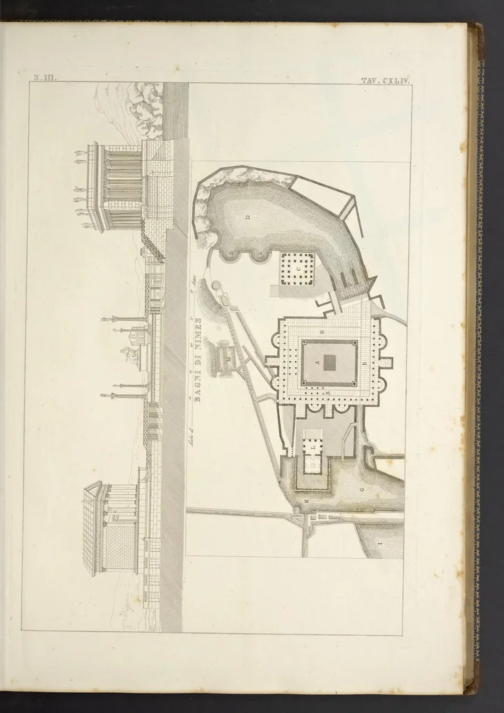 An illustration from L'architettura antica descritta e dimostrata coi monumenti ... : opera divisa in tre sezioni risguardanti la storia, la teorica, e le pratiche dell' architettura egiziana, greca e romana, 1830, leaf 40
