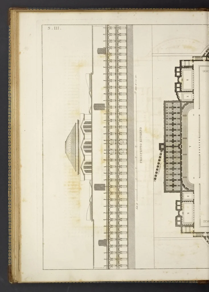 An illustration from L'architettura antica descritta e dimostrata coi monumenti ... : opera divisa in tre sezioni risguardanti la storia, la teorica, e le pratiche dell' architettura egiziana, greca e romana, 1830, leaf 49
