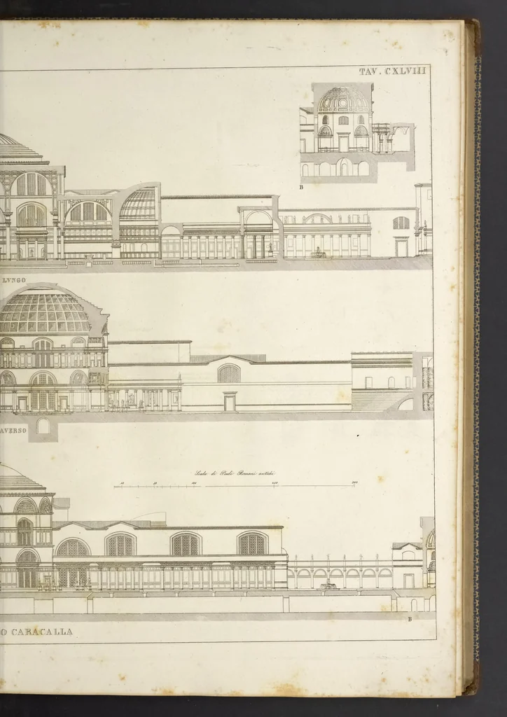 An illustration from L'architettura antica descritta e dimostrata coi monumenti ... : opera divisa in tre sezioni risguardanti la storia, la teorica, e le pratiche dell' architettura egiziana, greca e romana, 1830, leaf 54