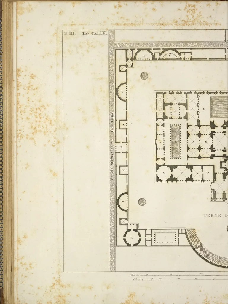 An illustration from L'architettura antica descritta e dimostrata coi monumenti ... : opera divisa in tre sezioni risguardanti la storia, la teorica, e le pratiche dell' architettura egiziana, greca e romana, 1830, leaf 57
