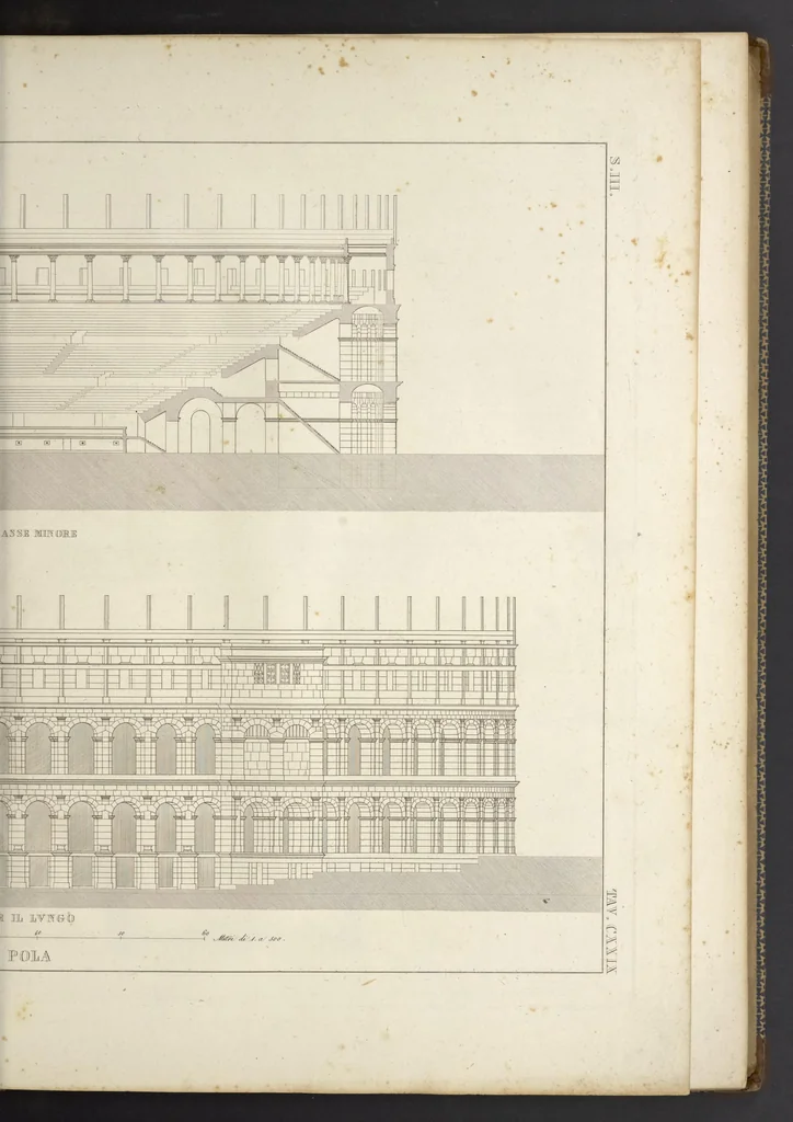 An illustration from L'architettura antica descritta e dimostrata coi monumenti ... : opera divisa in tre sezioni risguardanti la storia, la teorica, e le pratiche dell' architettura egiziana, greca e romana, 1830, leaf 6