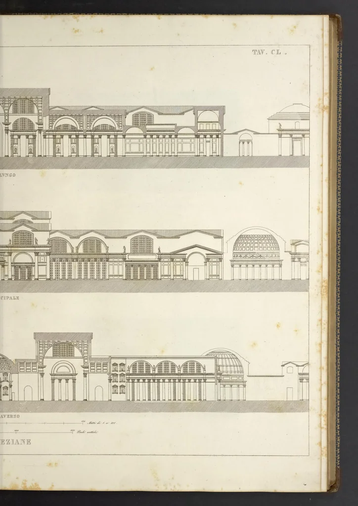 An illustration from L'architettura antica descritta e dimostrata coi monumenti ... : opera divisa in tre sezioni risguardanti la storia, la teorica, e le pratiche dell' architettura egiziana, greca e romana, 1830, leaf 62