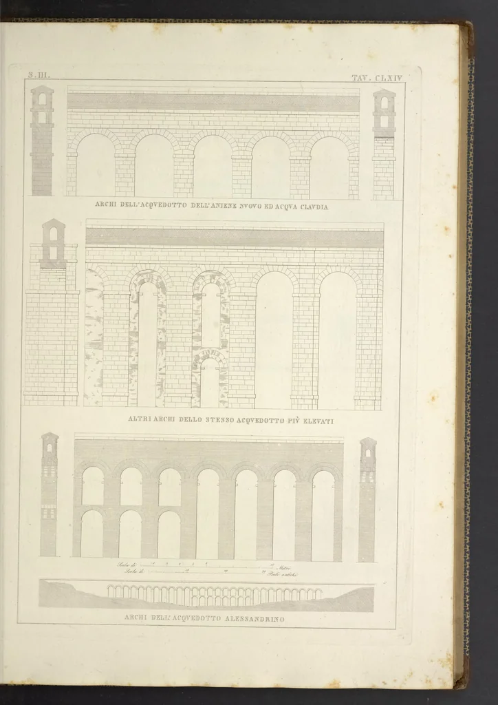 An illustration from L'architettura antica descritta e dimostrata coi monumenti ... : opera divisa in tre sezioni risguardanti la storia, la teorica, e le pratiche dell' architettura egiziana, greca e romana, 1830, leaf 98