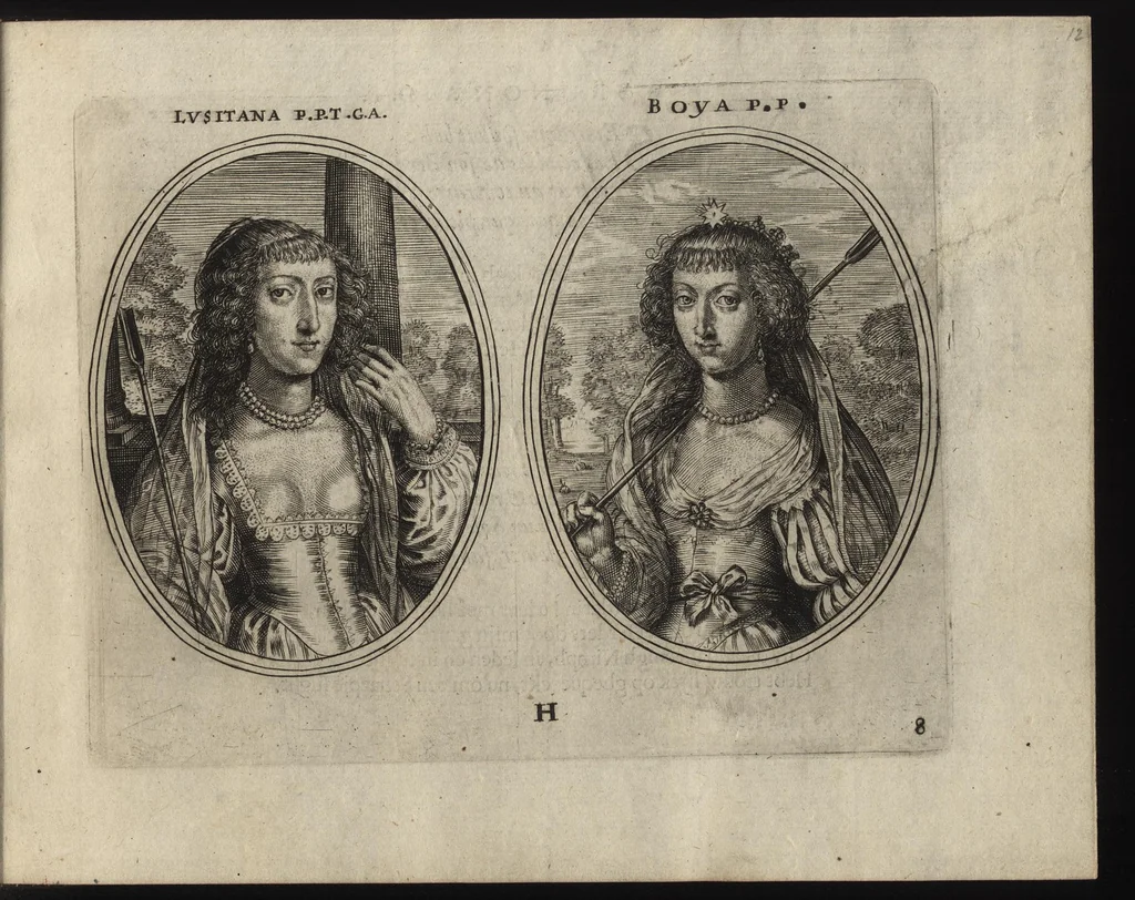 An illustration from Les vrais pourtraits de quelques unes des plus grandes dames de la chrestiente, desguisees en bergeres, I.[-IV.] partie = Ware afbeeldinghe van eenige der aldergrootste ende doorluchtigste vrouwen van heel christenrijck, vertoont in gedaente als herderinnen, I.[-IV.] deel, 1640, leaf 30