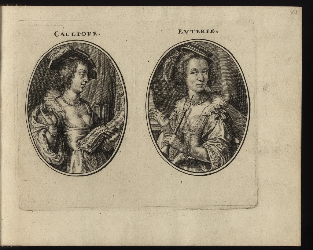 An illustration from Les vrais pourtraits de quelques unes des plus grandes dames de la chrestiente, desguisees en bergeres, I.[-IV.] partie = Ware afbeeldinghe van eenige der aldergrootste ende doorluchtigste vrouwen van heel christenrijck, vertoont in gedaente als herderinnen, I.[-IV.] deel, 1640, leaf 92