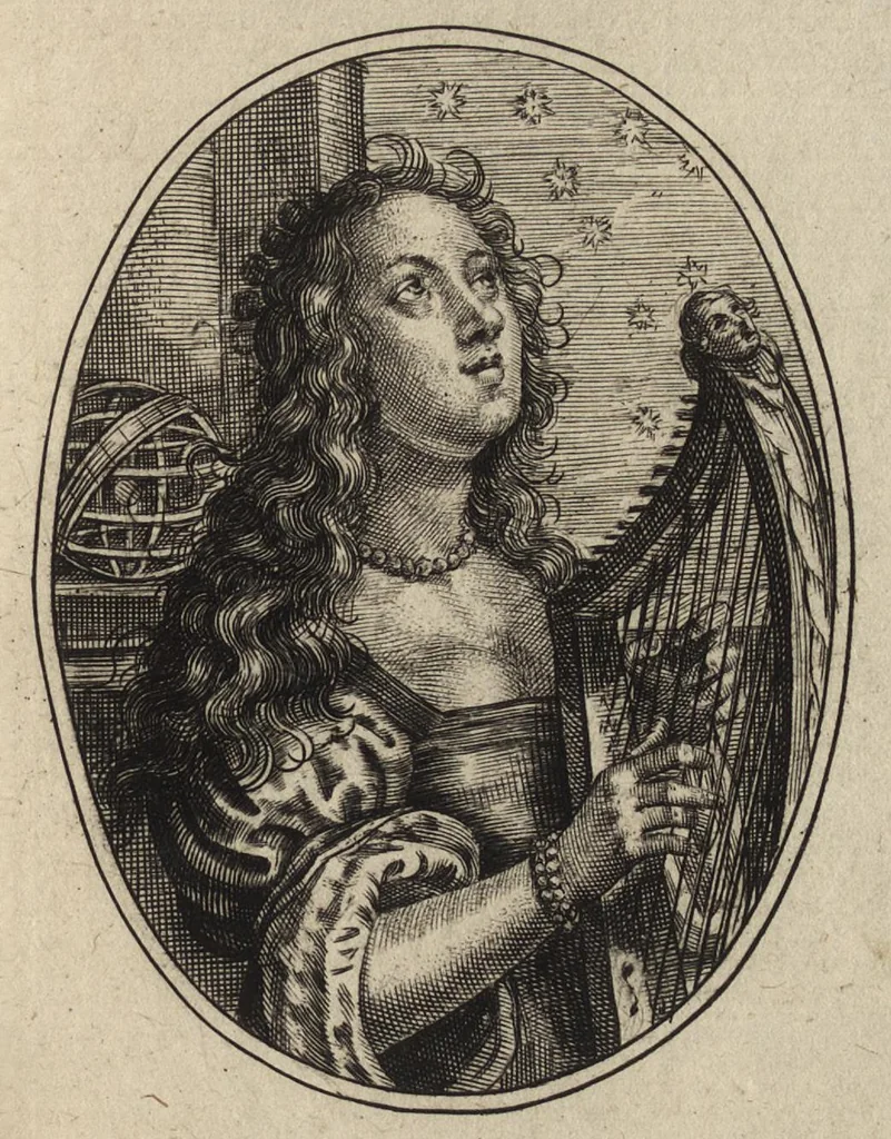 An illustration from Les vrais pourtraits de quelques unes des plus grandes dames de la chrestiente, desguisees en bergeres, I.[-IV.] partie = Ware afbeeldinghe van eenige der aldergrootste ende doorluchtigste vrouwen van heel christenrijck, vertoont in gedaente als herderinnen, I.[-IV.] deel, 1640, leaf 94