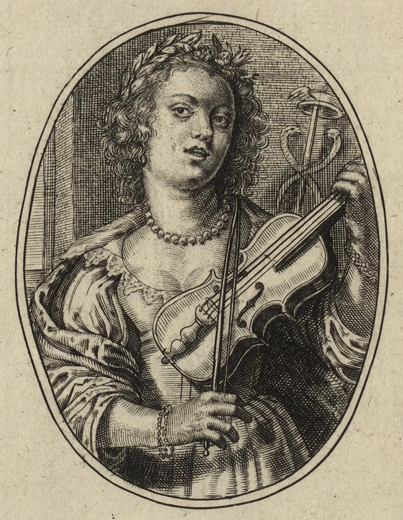 An illustration from Les vrais pourtraits de quelques unes des plus grandes dames de la chrestiente, desguisees en bergeres, I.[-IV.] partie = Ware afbeeldinghe van eenige der aldergrootste ende doorluchtigste vrouwen van heel christenrijck, vertoont in gedaente als herderinnen, I.[-IV.] deel, 1640, leaf 94