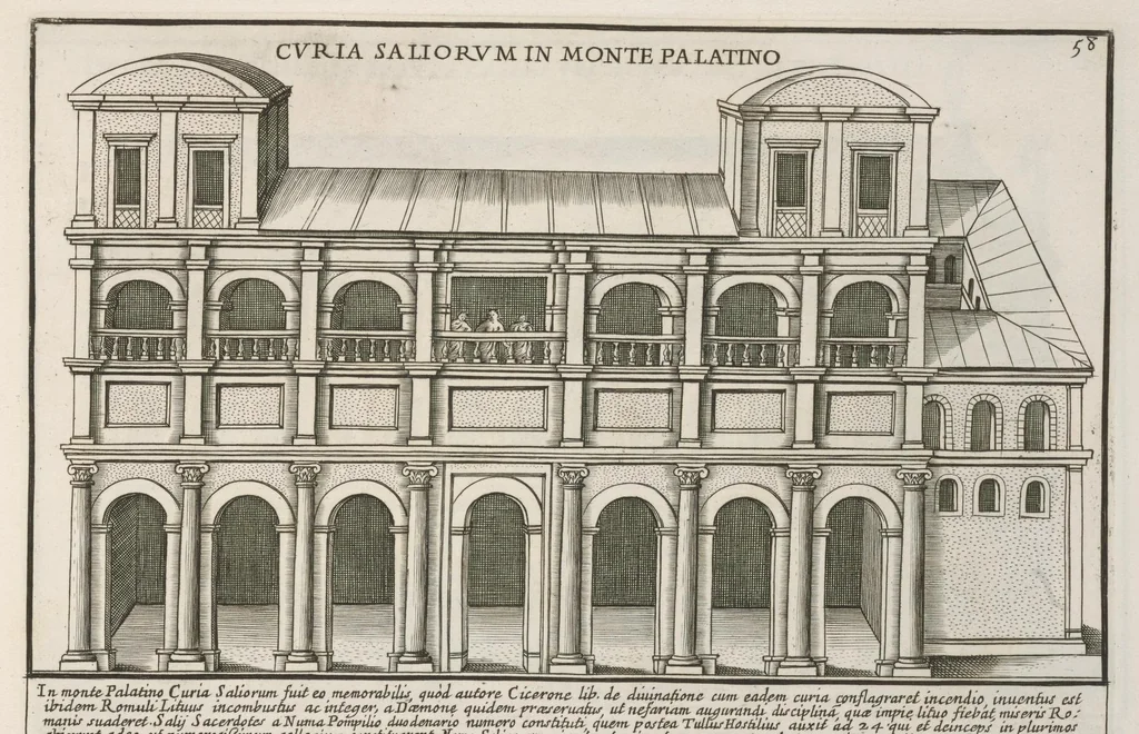 An illustration from Romanæ magnitvdinis monvmenta : qvæ vrbem illam orbis dominam velvt redivivam exhibent posteritati, vetervm recentiorvmqve qvotqvot hac de re scripservnt avthoritate probata, qvibvs svffragantvr nvmismata, et mvsea principvm præsertim fragmenta marmorea Farnesiana, qvæ vrbis antiqvæ ichnographiam continent, 1699, leaf 118