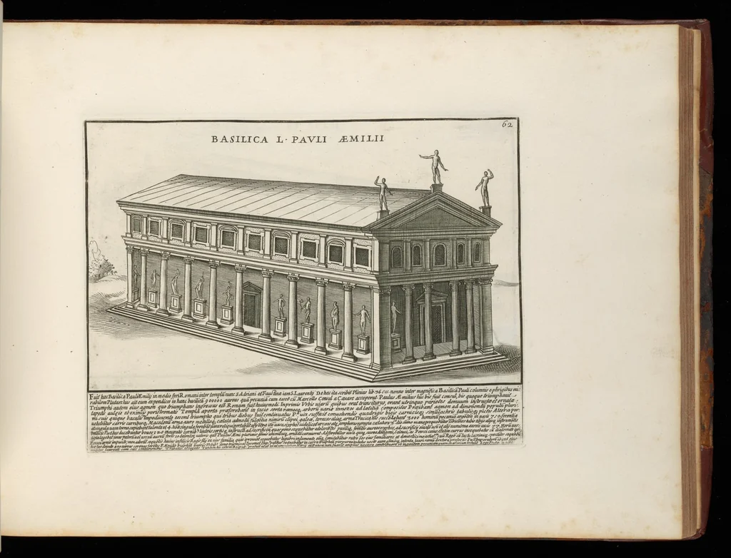 An illustration from Romanæ magnitvdinis monvmenta : qvæ vrbem illam orbis dominam velvt redivivam exhibent posteritati, vetervm recentiorvmqve qvotqvot hac de re scripservnt avthoritate probata, qvibvs svffragantvr nvmismata, et mvsea principvm præsertim fragmenta marmorea Farnesiana, qvæ vrbis antiqvæ ichnographiam continent, 1699, leaf 126