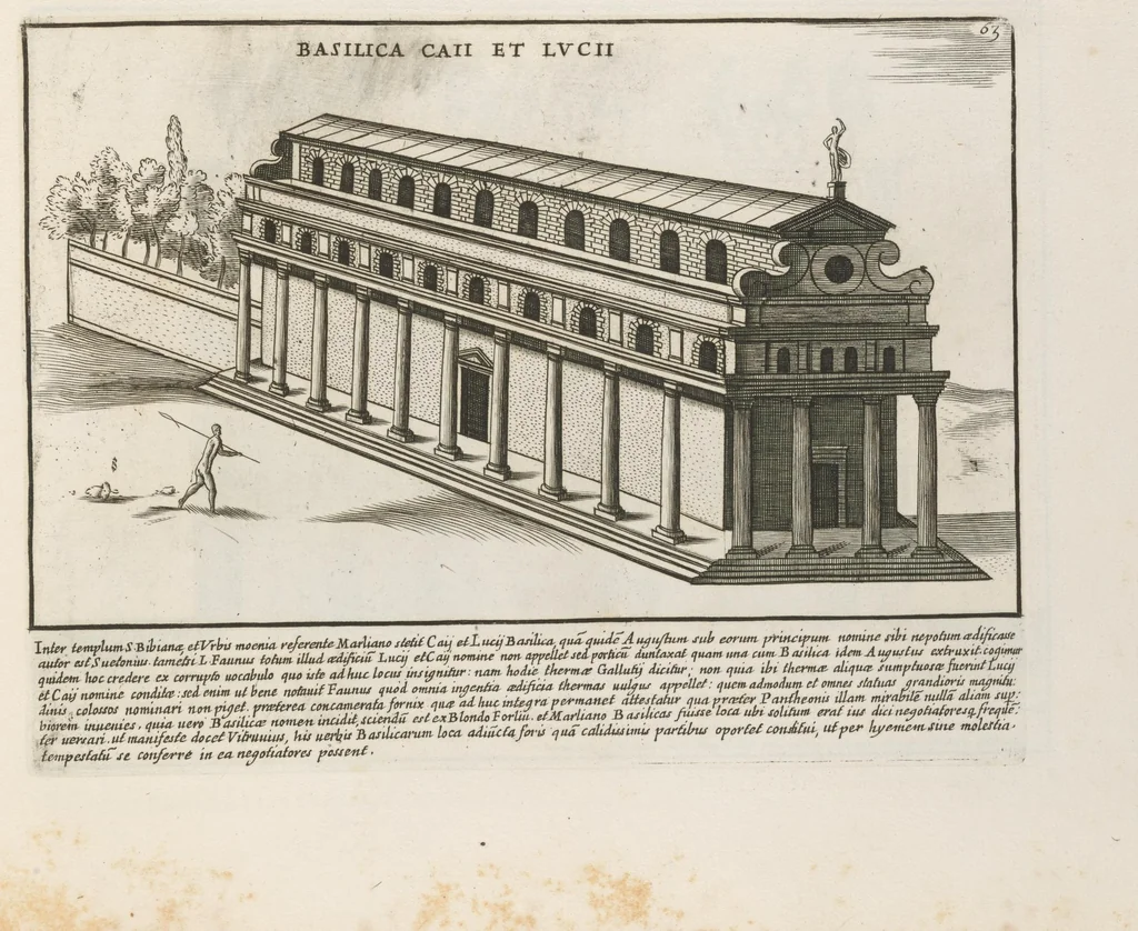 An illustration from Romanæ magnitvdinis monvmenta : qvæ vrbem illam orbis dominam velvt redivivam exhibent posteritati, vetervm recentiorvmqve qvotqvot hac de re scripservnt avthoritate probata, qvibvs svffragantvr nvmismata, et mvsea principvm præsertim fragmenta marmorea Farnesiana, qvæ vrbis antiqvæ ichnographiam continent, 1699, leaf 128