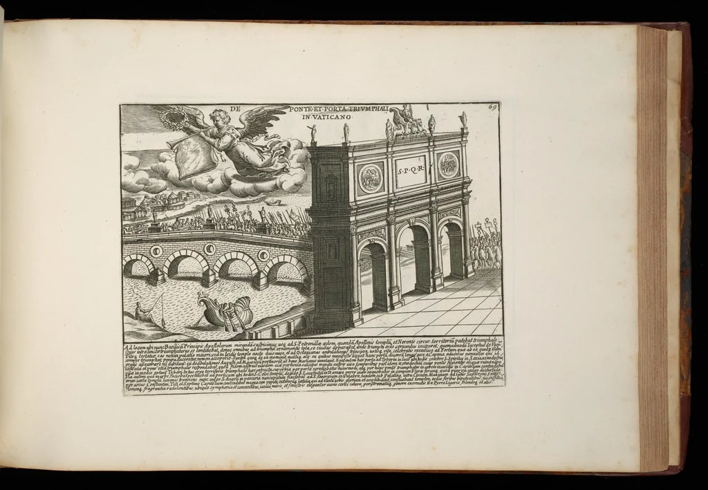 An illustration from Romanæ magnitvdinis monvmenta : qvæ vrbem illam orbis dominam velvt redivivam exhibent posteritati, vetervm recentiorvmqve qvotqvot hac de re scripservnt avthoritate probata, qvibvs svffragantvr nvmismata, et mvsea principvm præsertim fragmenta marmorea Farnesiana, qvæ vrbis antiqvæ ichnographiam continent, 1699, leaf 140