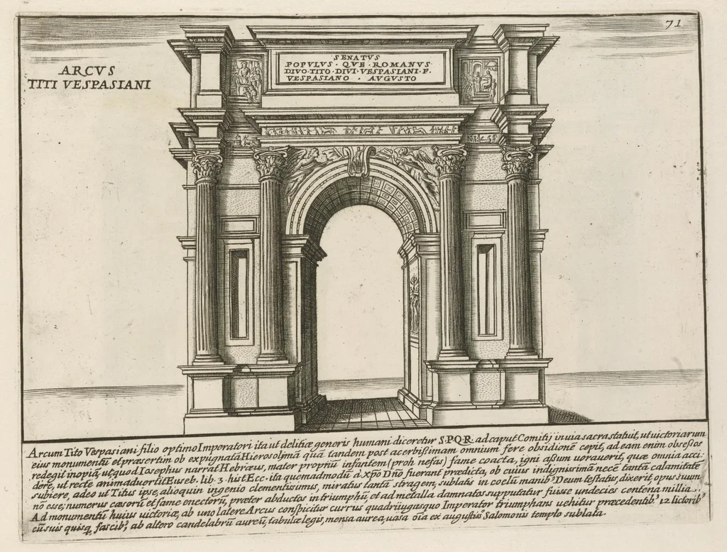 An illustration from Romanæ magnitvdinis monvmenta : qvæ vrbem illam orbis dominam velvt redivivam exhibent posteritati, vetervm recentiorvmqve qvotqvot hac de re scripservnt avthoritate probata, qvibvs svffragantvr nvmismata, et mvsea principvm præsertim fragmenta marmorea Farnesiana, qvæ vrbis antiqvæ ichnographiam continent, 1699, leaf 144