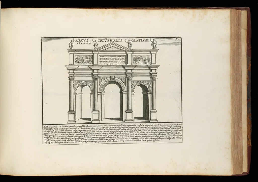 An illustration from Romanæ magnitvdinis monvmenta : qvæ vrbem illam orbis dominam velvt redivivam exhibent posteritati, vetervm recentiorvmqve qvotqvot hac de re scripservnt avthoritate probata, qvibvs svffragantvr nvmismata, et mvsea principvm præsertim fragmenta marmorea Farnesiana, qvæ vrbis antiqvæ ichnographiam continent, 1699, leaf 150