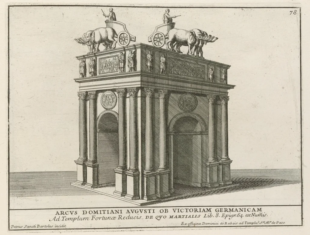 An illustration from Romanæ magnitvdinis monvmenta : qvæ vrbem illam orbis dominam velvt redivivam exhibent posteritati, vetervm recentiorvmqve qvotqvot hac de re scripservnt avthoritate probata, qvibvs svffragantvr nvmismata, et mvsea principvm præsertim fragmenta marmorea Farnesiana, qvæ vrbis antiqvæ ichnographiam continent, 1699, leaf 158