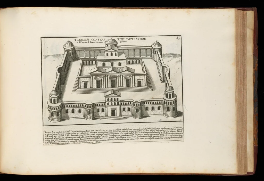 An illustration from Romanæ magnitvdinis monvmenta : qvæ vrbem illam orbis dominam velvt redivivam exhibent posteritati, vetervm recentiorvmqve qvotqvot hac de re scripservnt avthoritate probata, qvibvs svffragantvr nvmismata, et mvsea principvm præsertim fragmenta marmorea Farnesiana, qvæ vrbis antiqvæ ichnographiam continent, 1699, leaf 172