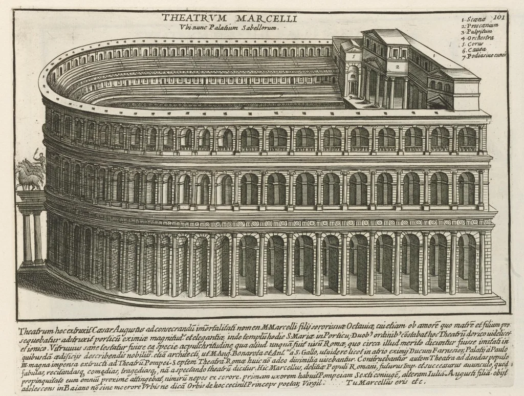 An illustration from Romanæ magnitvdinis monvmenta : qvæ vrbem illam orbis dominam velvt redivivam exhibent posteritati, vetervm recentiorvmqve qvotqvot hac de re scripservnt avthoritate probata, qvibvs svffragantvr nvmismata, et mvsea principvm præsertim fragmenta marmorea Farnesiana, qvæ vrbis antiqvæ ichnographiam continent, 1699, leaf 204