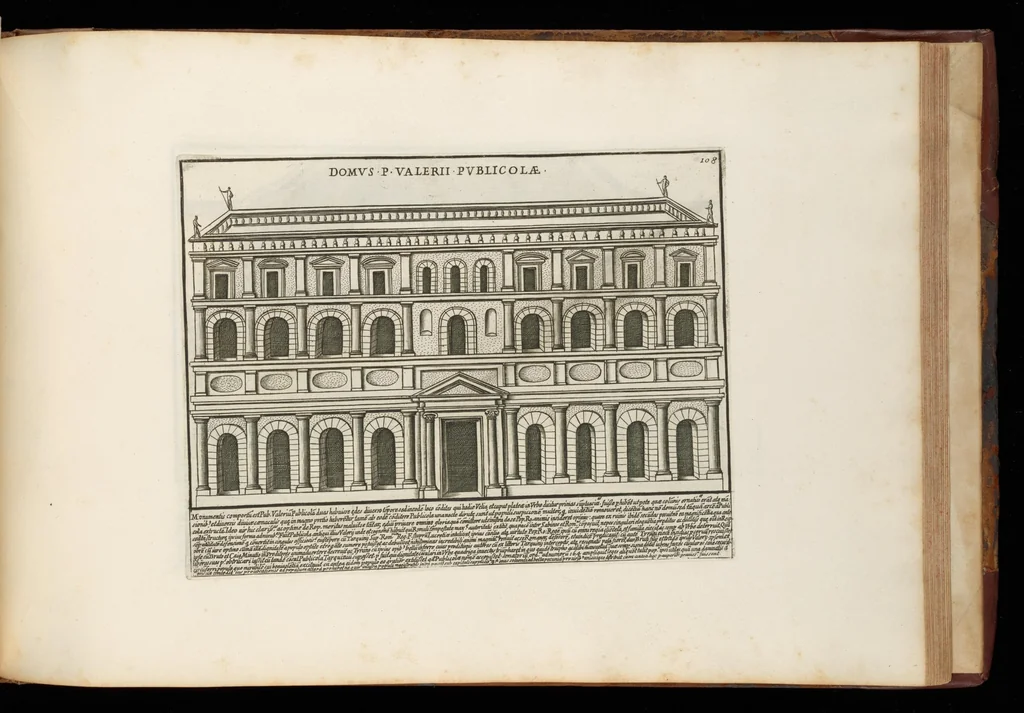 An illustration from Romanæ magnitvdinis monvmenta : qvæ vrbem illam orbis dominam velvt redivivam exhibent posteritati, vetervm recentiorvmqve qvotqvot hac de re scripservnt avthoritate probata, qvibvs svffragantvr nvmismata, et mvsea principvm præsertim fragmenta marmorea Farnesiana, qvæ vrbis antiqvæ ichnographiam continent, 1699, leaf 218