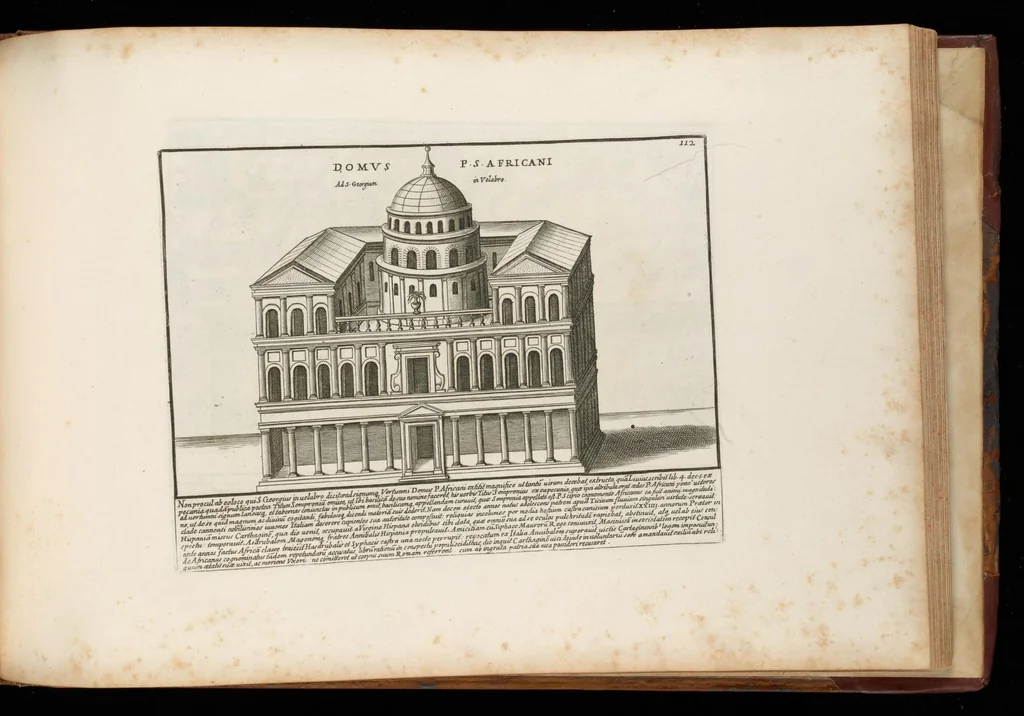 An illustration from Romanæ magnitvdinis monvmenta : qvæ vrbem illam orbis dominam velvt redivivam exhibent posteritati, vetervm recentiorvmqve qvotqvot hac de re scripservnt avthoritate probata, qvibvs svffragantvr nvmismata, et mvsea principvm præsertim fragmenta marmorea Farnesiana, qvæ vrbis antiqvæ ichnographiam continent, 1699, leaf 226