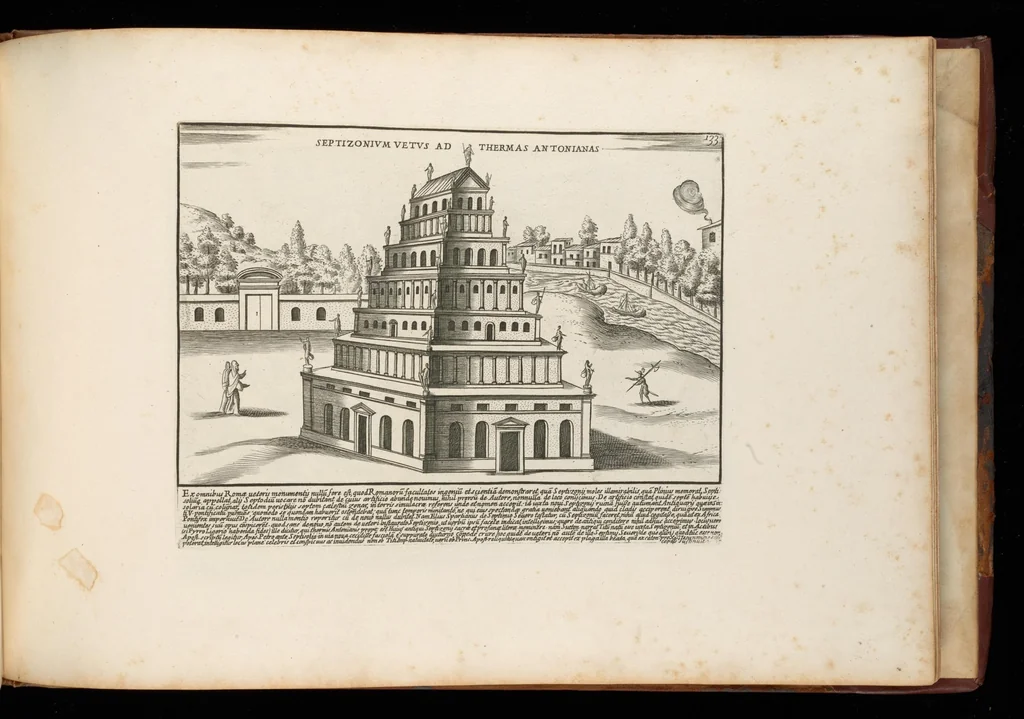 An illustration from Romanæ magnitvdinis monvmenta : qvæ vrbem illam orbis dominam velvt redivivam exhibent posteritati, vetervm recentiorvmqve qvotqvot hac de re scripservnt avthoritate probata, qvibvs svffragantvr nvmismata, et mvsea principvm præsertim fragmenta marmorea Farnesiana, qvæ vrbis antiqvæ ichnographiam continent, 1699, leaf 268