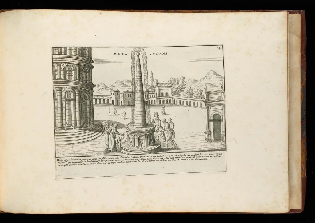 An illustration from Romanæ magnitvdinis monvmenta : qvæ vrbem illam orbis dominam velvt redivivam exhibent posteritati, vetervm recentiorvmqve qvotqvot hac de re scripservnt avthoritate probata, qvibvs svffragantvr nvmismata, et mvsea principvm præsertim fragmenta marmorea Farnesiana, qvæ vrbis antiqvæ ichnographiam continent, 1699, leaf 272