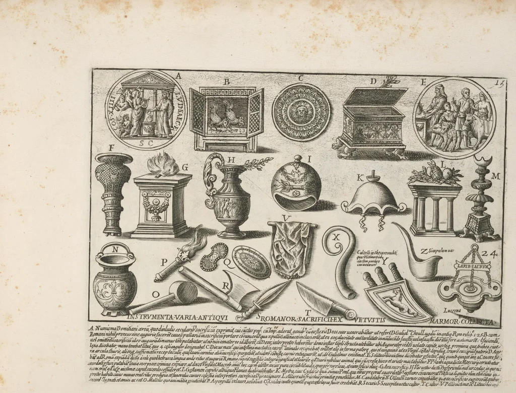 An illustration from Romanæ magnitvdinis monvmenta : qvæ vrbem illam orbis dominam velvt redivivam exhibent posteritati, vetervm recentiorvmqve qvotqvot hac de re scripservnt avthoritate probata, qvibvs svffragantvr nvmismata, et mvsea principvm præsertim fragmenta marmorea Farnesiana, qvæ vrbis antiqvæ ichnographiam continent, 1699, leaf 32