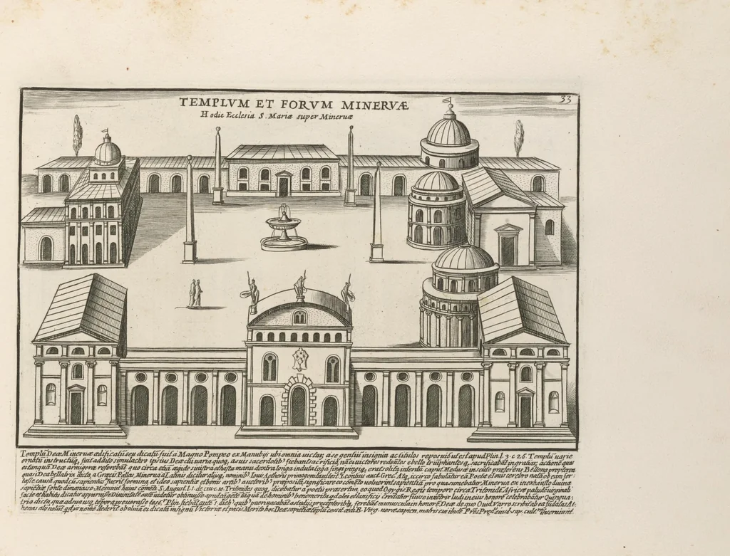 An illustration from Romanæ magnitvdinis monvmenta : qvæ vrbem illam orbis dominam velvt redivivam exhibent posteritati, vetervm recentiorvmqve qvotqvot hac de re scripservnt avthoritate probata, qvibvs svffragantvr nvmismata, et mvsea principvm præsertim fragmenta marmorea Farnesiana, qvæ vrbis antiqvæ ichnographiam continent, 1699, leaf 68