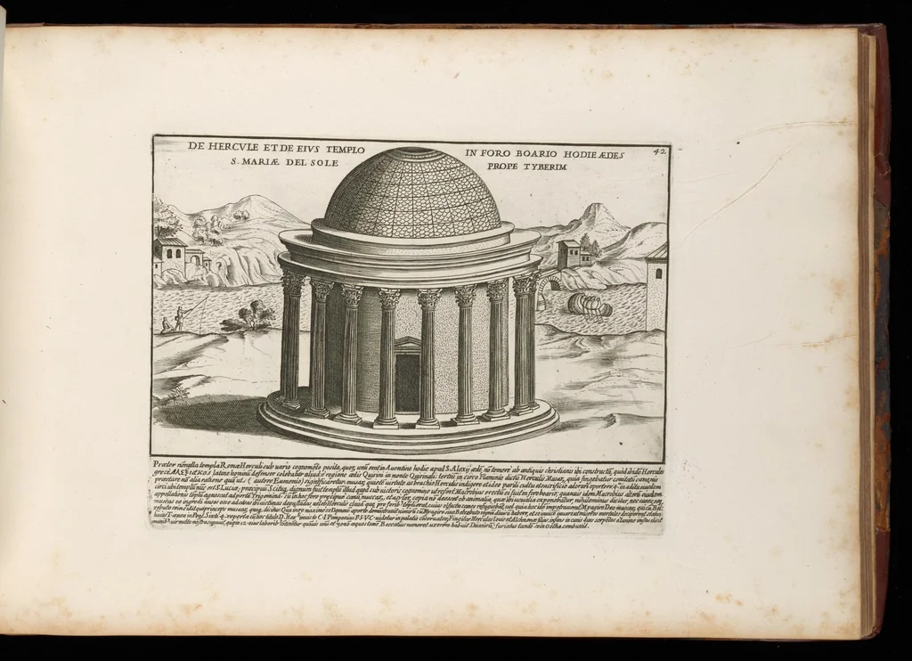 An illustration from Romanæ magnitvdinis monvmenta : qvæ vrbem illam orbis dominam velvt redivivam exhibent posteritati, vetervm recentiorvmqve qvotqvot hac de re scripservnt avthoritate probata, qvibvs svffragantvr nvmismata, et mvsea principvm præsertim fragmenta marmorea Farnesiana, qvæ vrbis antiqvæ ichnographiam continent, 1699, leaf 86
