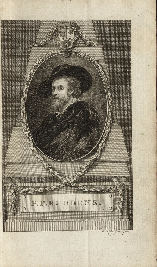 An illustration from Historische levensbeschryving van Petrus Paulus Rubbens, ridder, heere van den Steen &c. : verrykt met veele gewigtige byzonderheden, welken by geen andere schryvers tot heden toe te vinden zyn geweest : nevens eene naauwkeurige opgave zyner schilderyen, berustende in de hoven, kerken, en verdere openbaare gebouwen van Europa, met aanwyzing welke van dezelven in het koper zyn gebragt, 1774, leaf 4