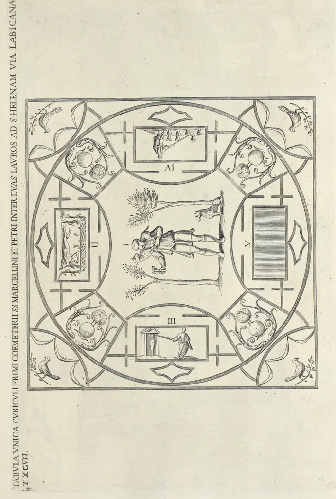 An illustration from Sculture e pitture sagre estratte dai cimiterj di Roma : pubblicate gia dagli autori della Roma sotterranea ed ora nuovamente date in luce colle spiegazioni per ordine di n. s. Clemente XII .., 1737, leaf 286
