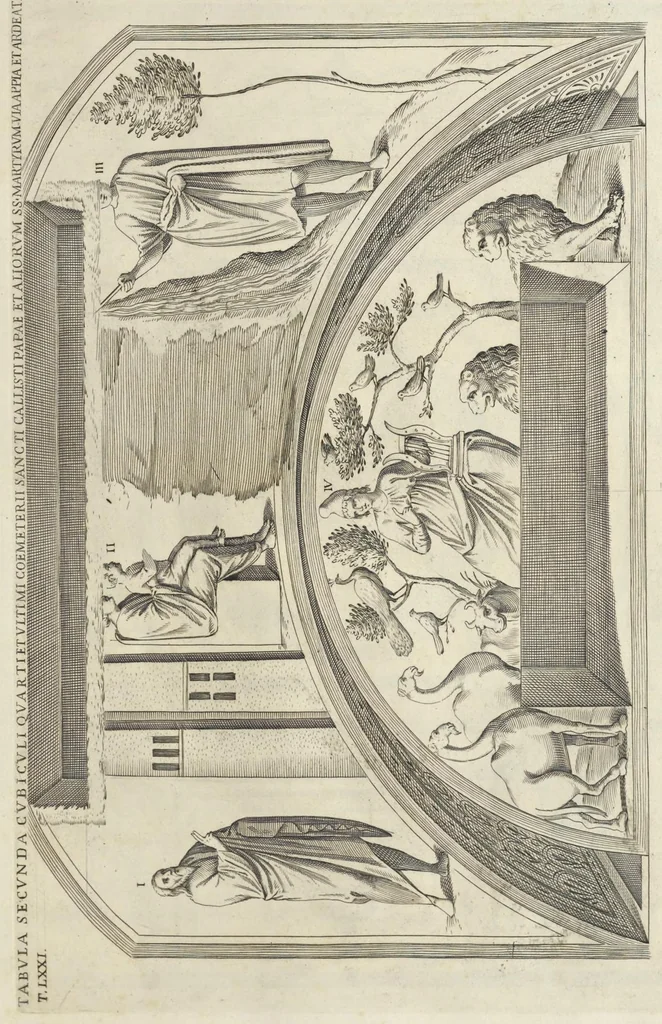 An illustration from Sculture e pitture sagre estratte dai cimiterj di Roma : pubblicate gia dagli autori della Roma sotterranea ed ora nuovamente date in luce colle spiegazioni per ordine di n. s. Clemente XII .., 1737, leaf 338
