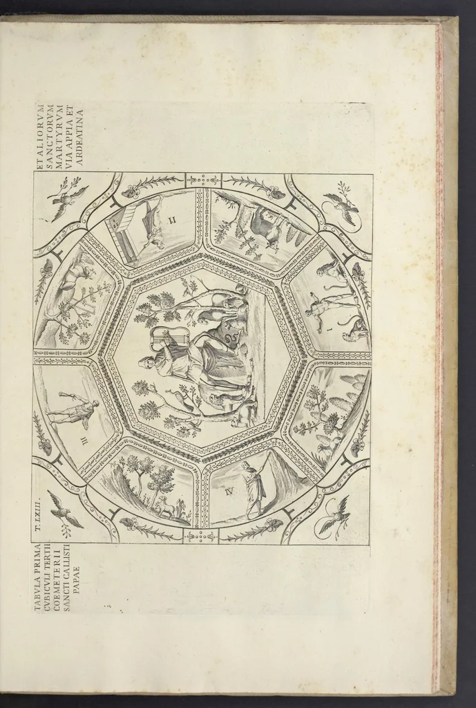 An illustration from Sculture e pitture sagre estratte dai cimiterj di Roma : pubblicate gia dagli autori della Roma sotterranea ed ora nuovamente date in luce colle spiegazioni per ordine di n. s. Clemente XII .., 1737, leaf 354