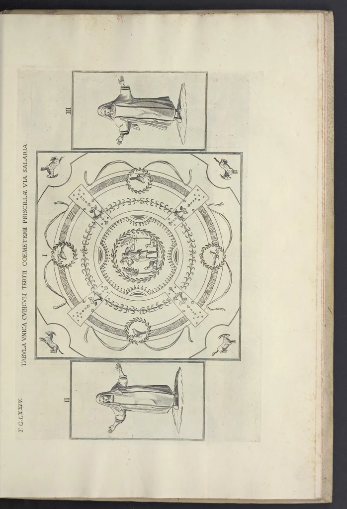 An illustration from Sculture e pitture sagre estratte dai cimiterj di Roma : pubblicate gia dagli autori della Roma sotterranea ed ora nuovamente date in luce colle spiegazioni per ordine di n. s. Clemente XII .., 1737, leaf 390