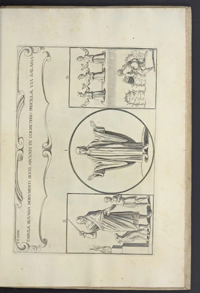 An illustration from Sculture e pitture sagre estratte dai cimiterj di Roma : pubblicate gia dagli autori della Roma sotterranea ed ora nuovamente date in luce colle spiegazioni per ordine di n. s. Clemente XII .., 1737, leaf 400