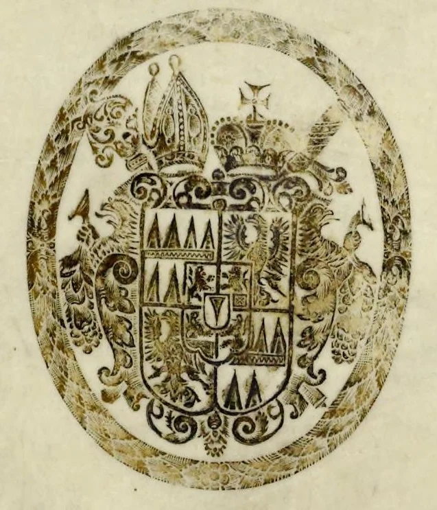 An illustration from Die Fürst-Bischofliche Olmucische Residentz-Stadt Cremsier : sambt denen nechst darbey neu-erhöbt, und von Grund zugericht und erbauten Lust- Blum- und Thier-Garten, 1691, leaf 0