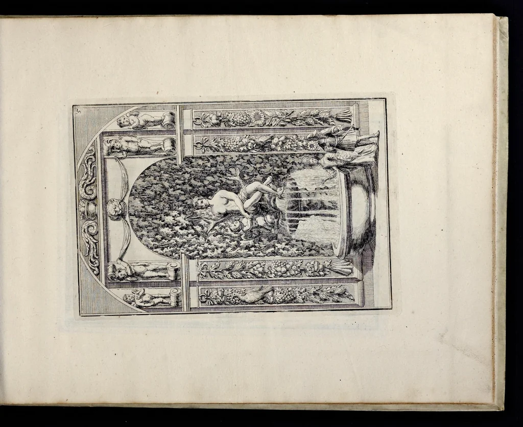 An illustration from Die Fürst-Bischofliche Olmucische Residentz-Stadt Cremsier : sambt denen nechst darbey neu-erhöbt, und von Grund zugericht und erbauten Lust- Blum- und Thier-Garten, 1691, leaf 16